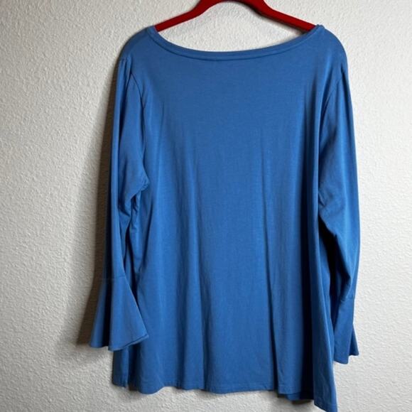 Isaac Mizrahi Live! Scoop Neck Top w/ Bracelet Ruffle Sleeve Urban Blue Large - Picture 6 of 9